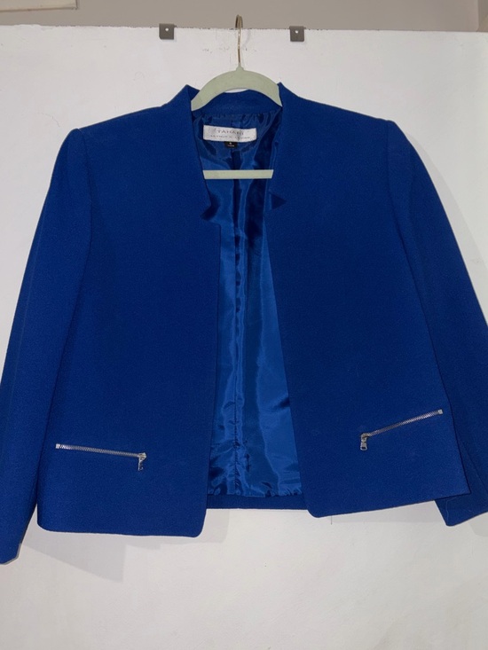 Tahari Arthur S Levine Jackets & Blazers - Tahari Arthur S. Levine Cobalt Blue Collarless Zip-Pocket Blazer